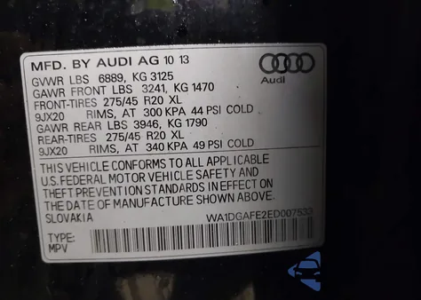 2014 Audi Q7 3.0T S Line Prestige из США, поврежденный, VIN WA1DGAFE2ED007533